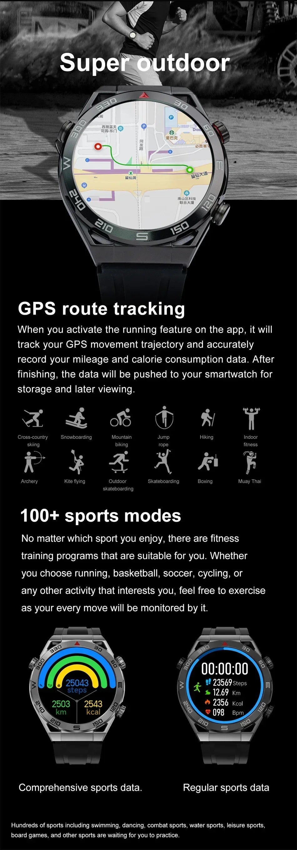 New Compass Smart Watch Men GPS Sport Track Fitness Watches Outdoor Compass Bluetooth Call HD Full Touch Screen NFC Smartwatch
