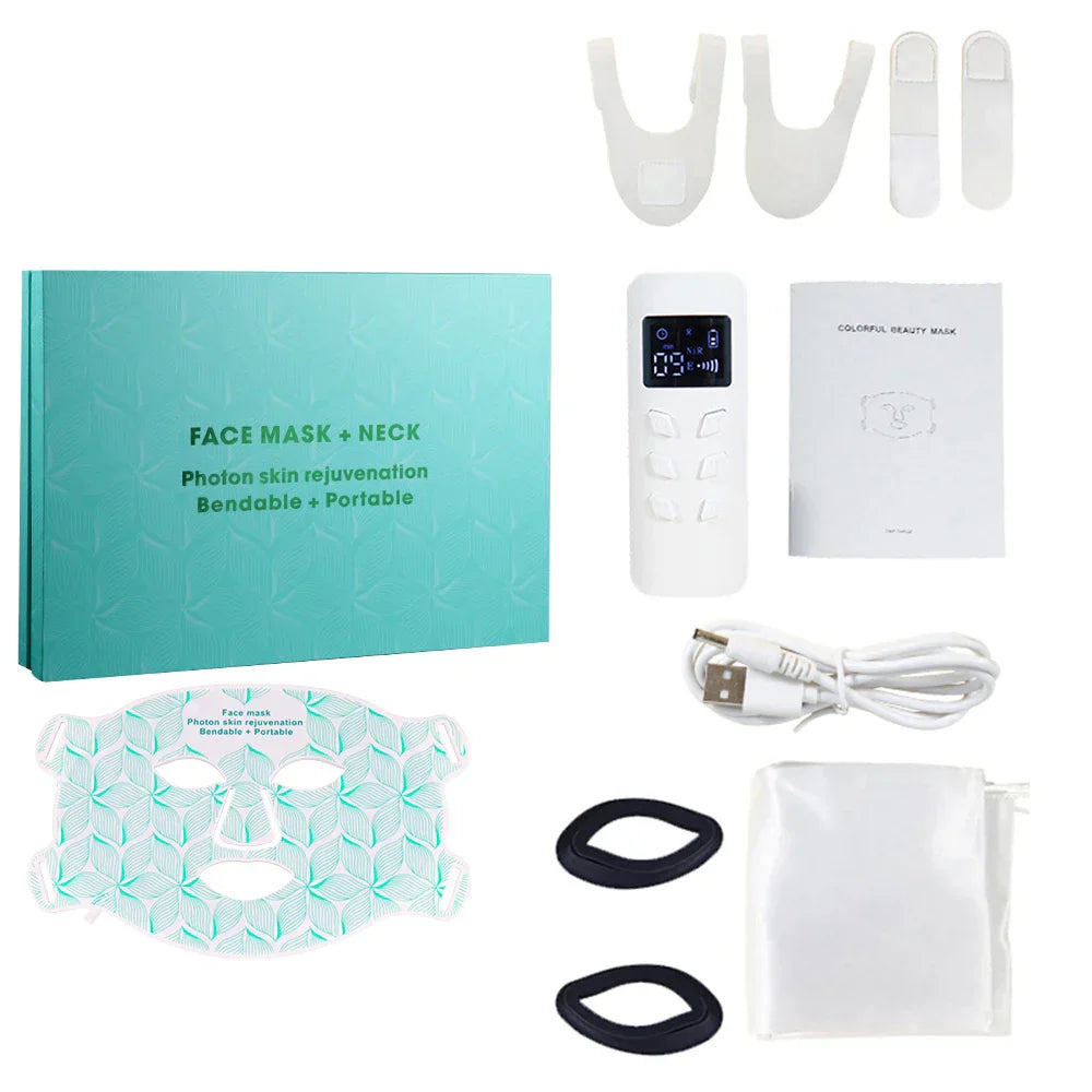 LED 8 Colors Face Mask and Neck Red Light  Near Infrared Therapy Anti Aging Wrinkle Acne Pore Oil Control Skin Tighten Whiten