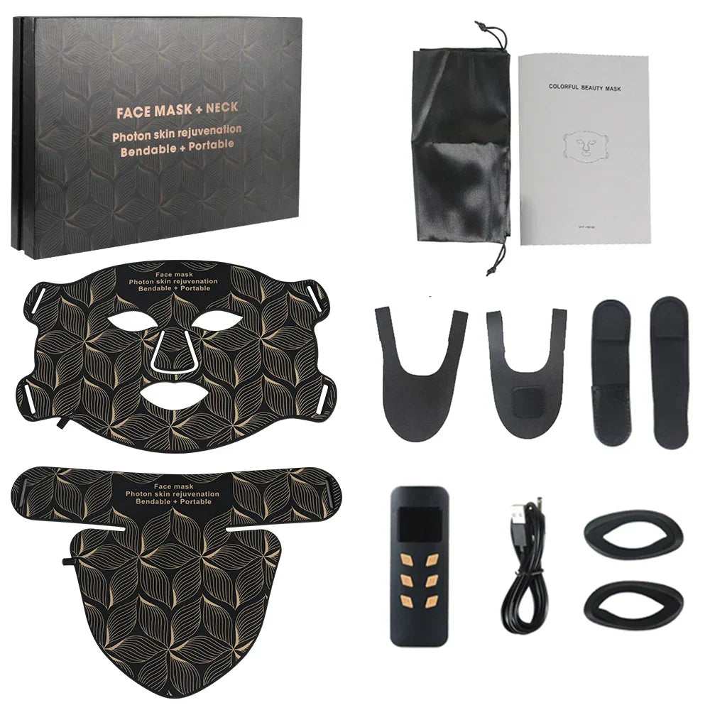 LED 8 Colors Face Mask and Neck Red Light  Near Infrared Therapy Anti Aging Wrinkle Acne Pore Oil Control Skin Tighten Whiten