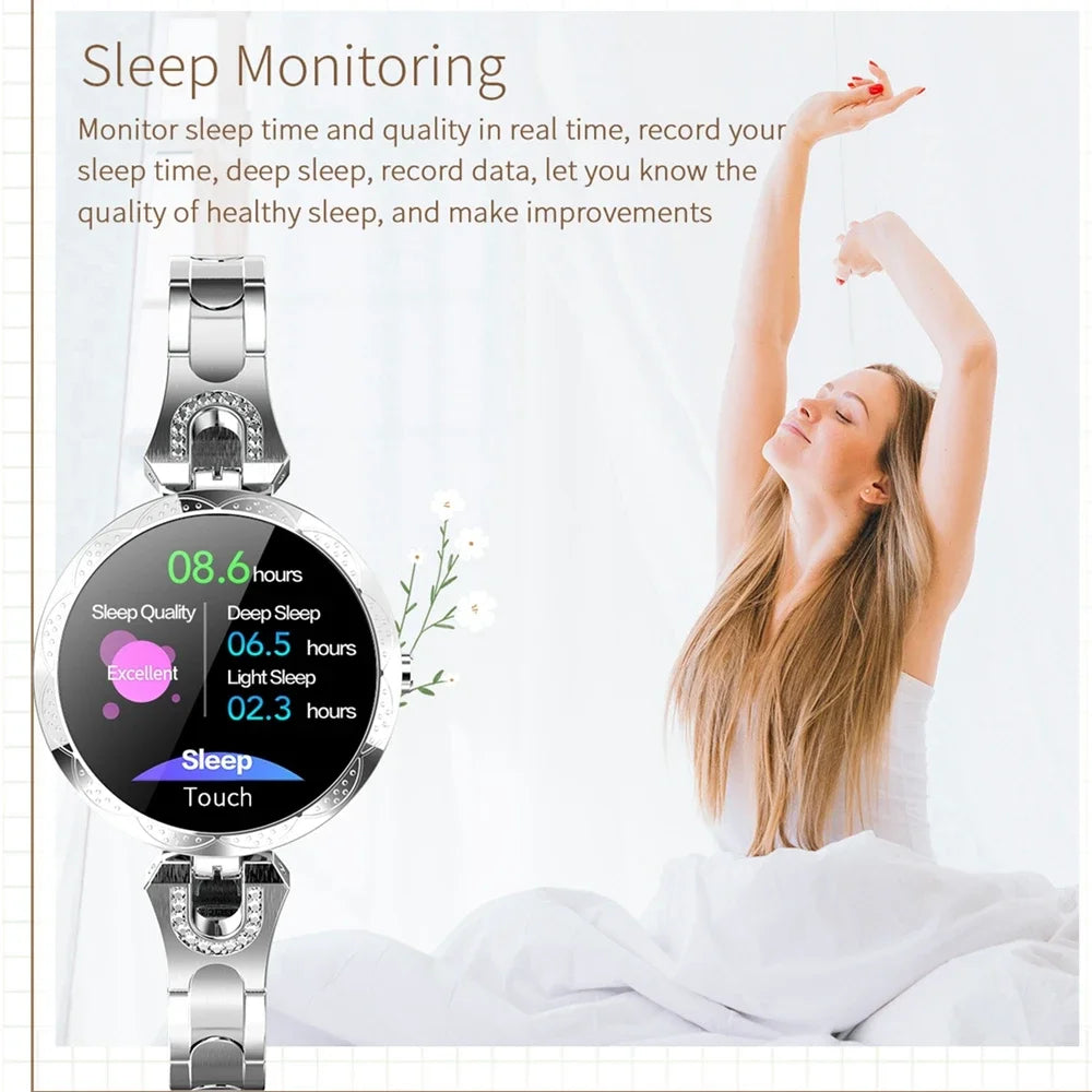 Fashion Ladies Smart Watch Luxury Women Bluetooth Wristband Waterproof Blood Pressure Fitness Tracker Bracelet Crystal Watch
