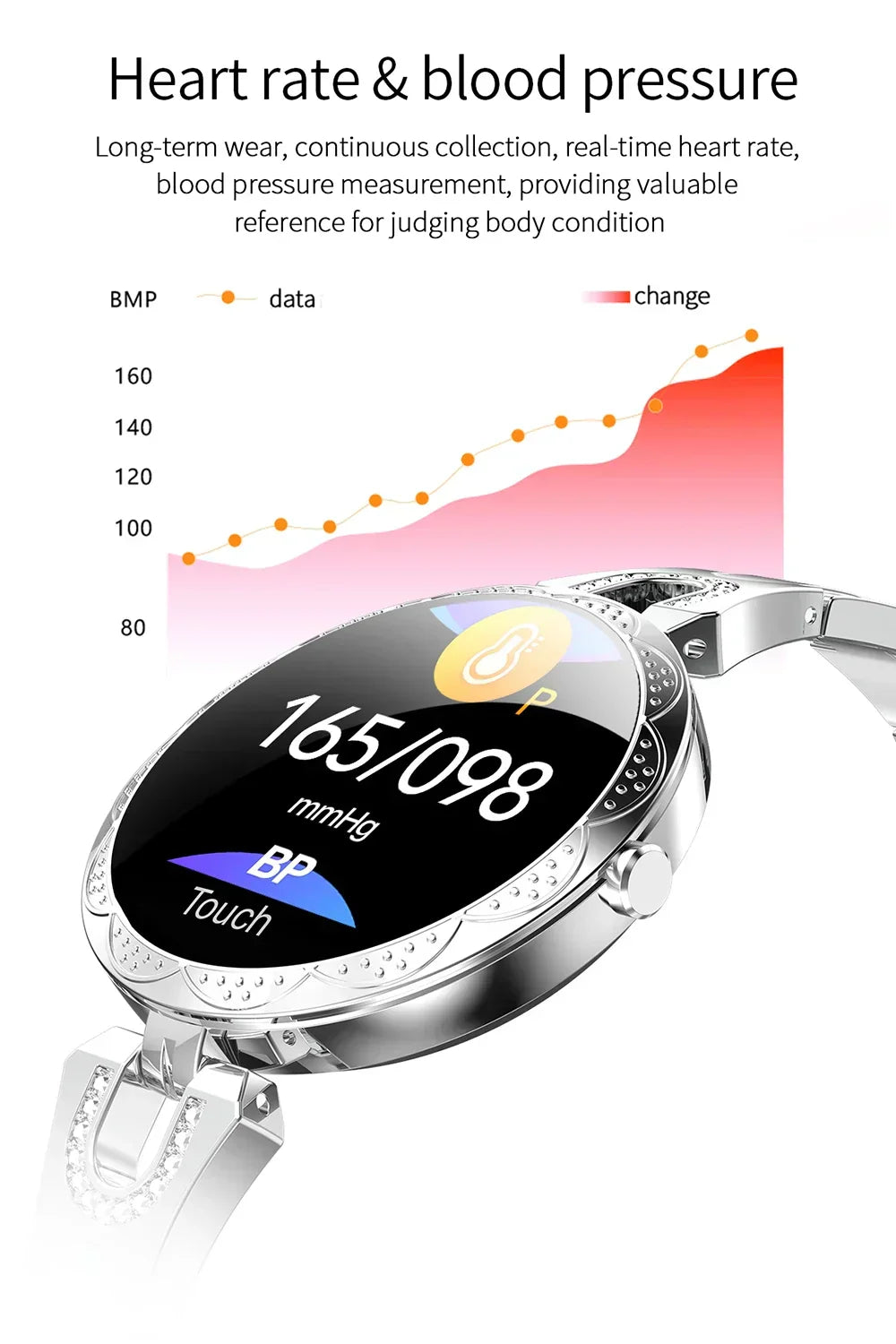 Fashion Ladies Smart Watch Luxury Women Bluetooth Wristband Waterproof Blood Pressure Fitness Tracker Bracelet Crystal Watch
