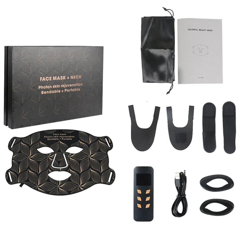 LED 8 Colors Face Mask and Neck Red Light  Near Infrared Therapy Anti Aging Wrinkle Acne Pore Oil Control Skin Tighten Whiten