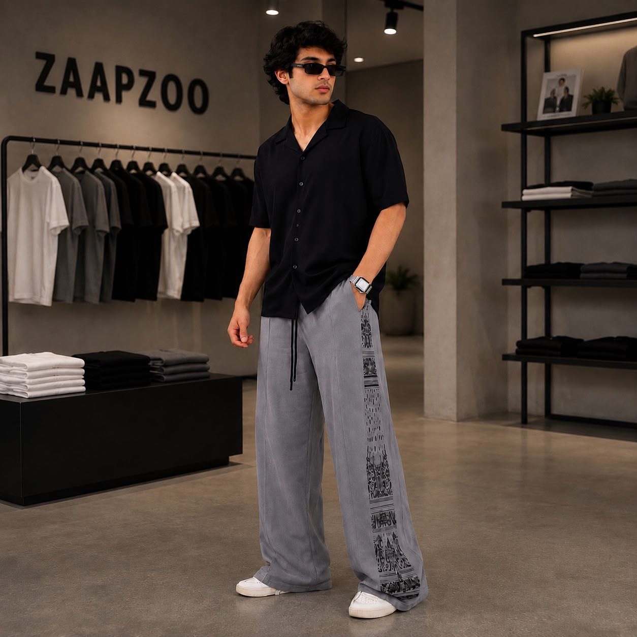 Graphic printed baggy trouser